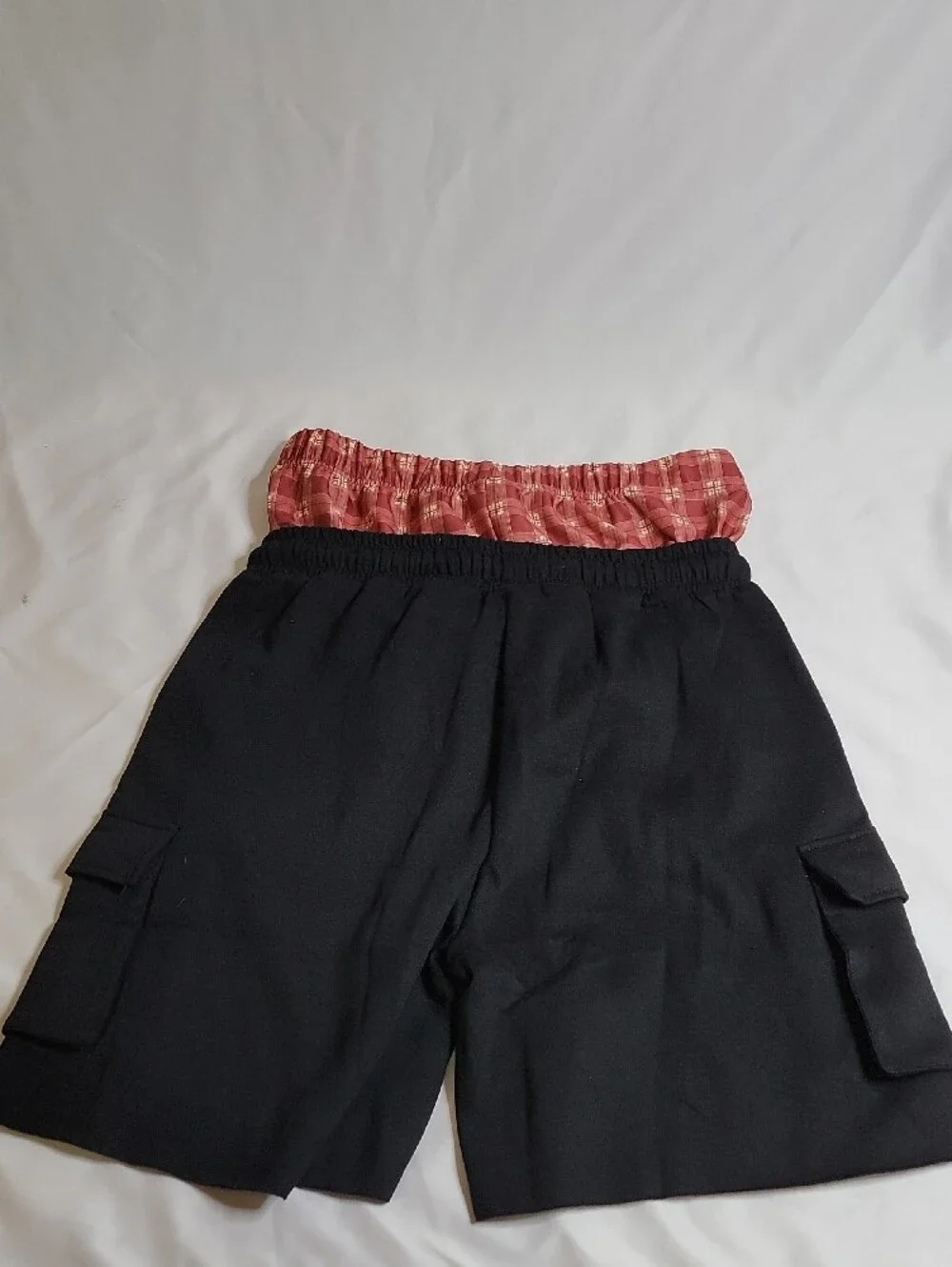 AMIRI Black Cargo Shorts with Red Plaid Double Layer